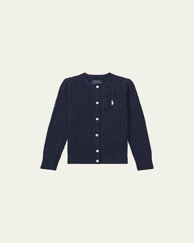 Girl's Cable-Knit Ribbed Cardigan, Size 2-6X